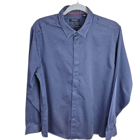 Ted Baker London Merci Navy Geo Print Buttoned Collar Shirt - Picture 7 of 10